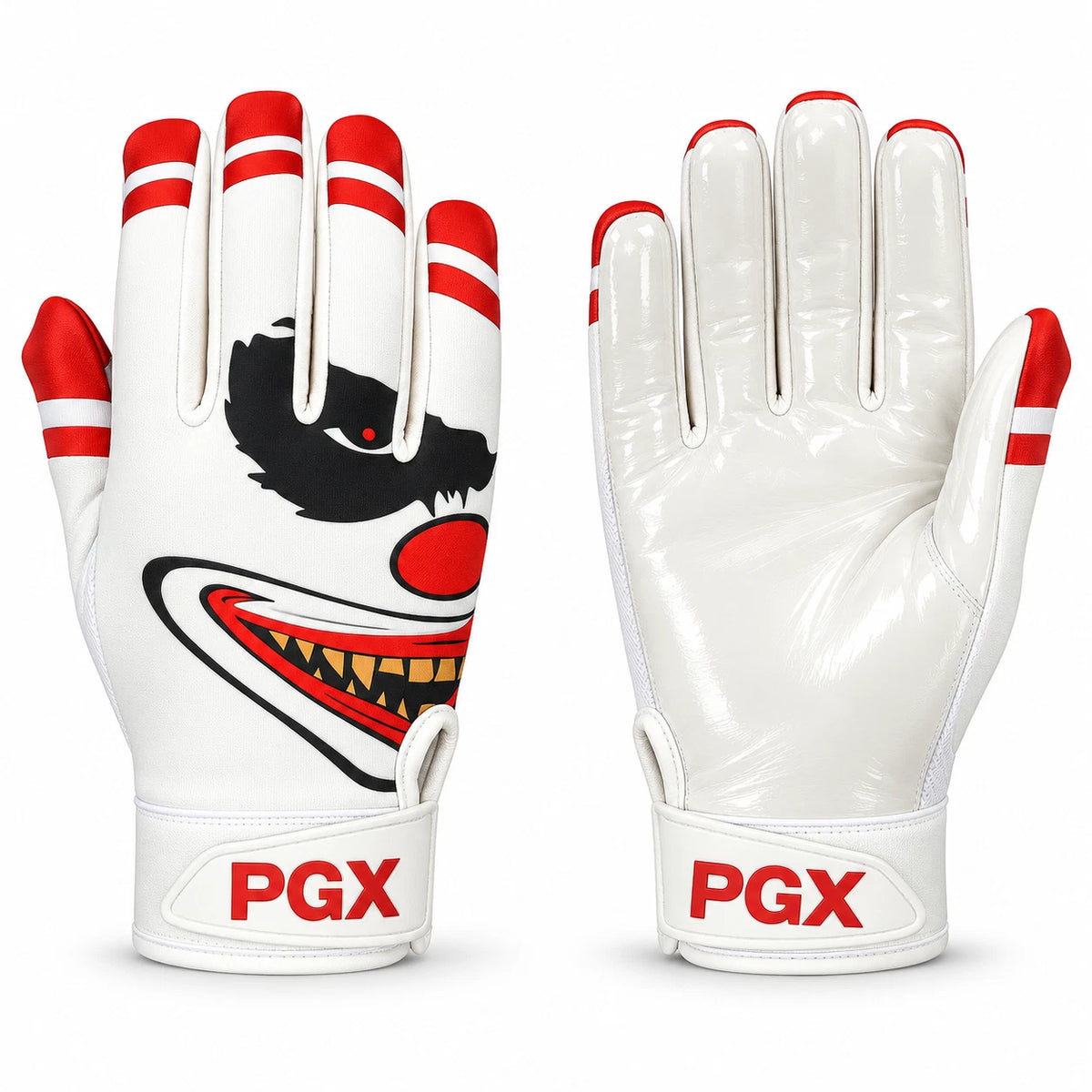PGX Crazy Clown football receiver gloves backhand and palm product view