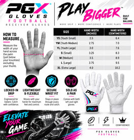 PGX football receiver glove sizing guide
