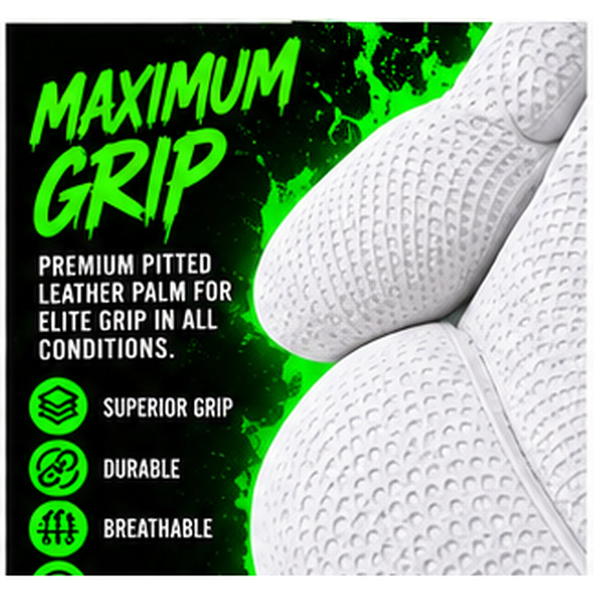 PGX Green Smiley batting gloves maximum grip pitted leather palm