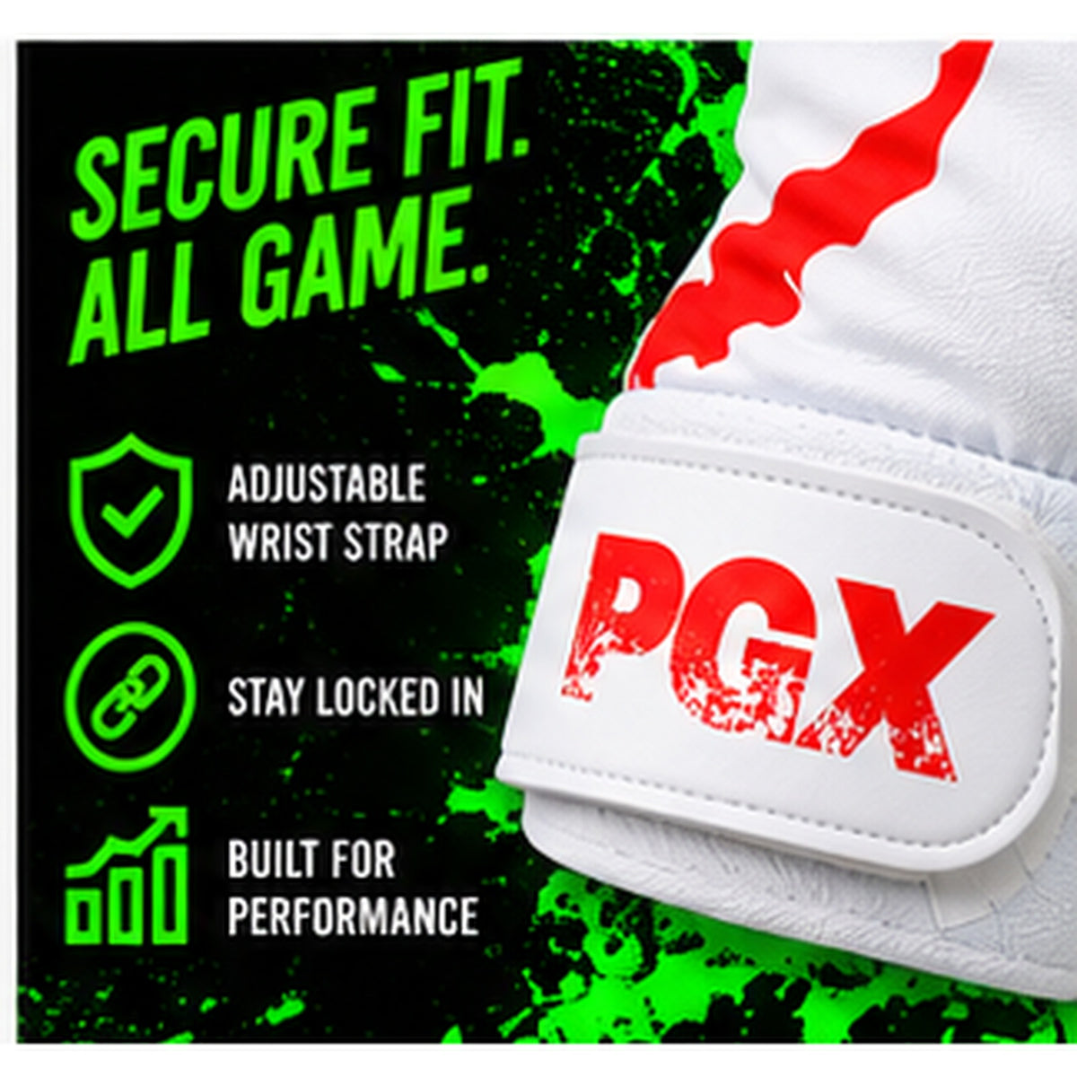 PGX Green Smiley batting gloves secure adjustable wrist fit