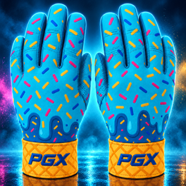 PGX Ice Cream Drip long cuff batting gloves on a blue studio background