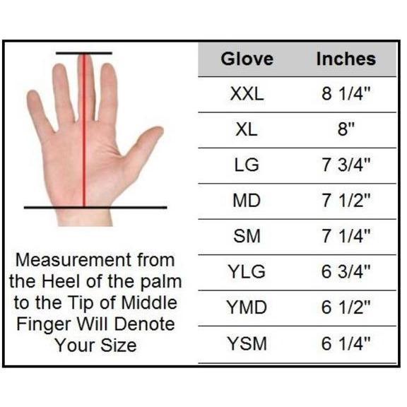 PGX batting glove size chart